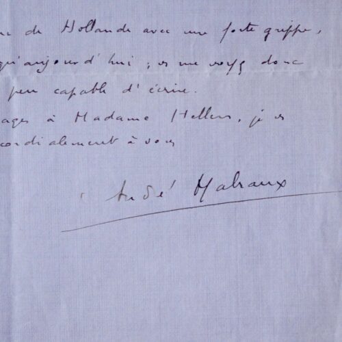 André Malraux, malade, attend le manuscrit de Franz Hellens