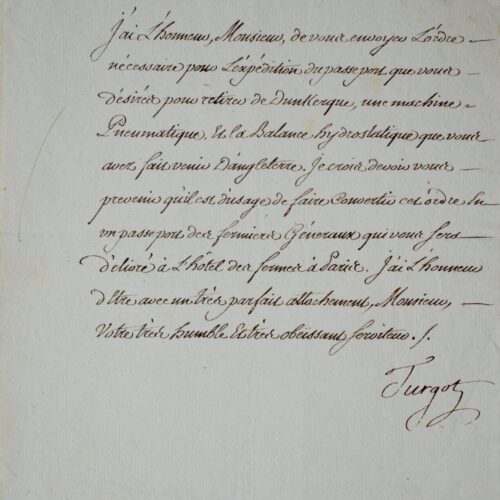 Turgot et Milly font venir du matériel scientifique d'Angleterre – vue 2