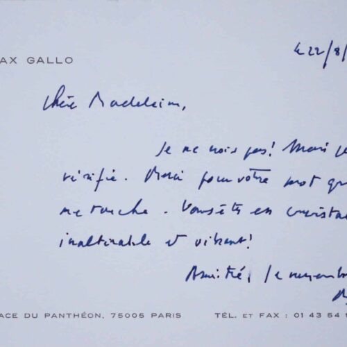 Charmant mot de Max Gallo à Madeleine Chapsal – vue 2