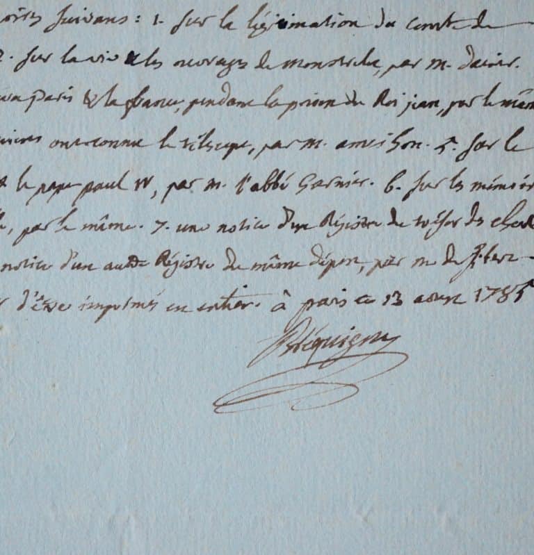 L&rsquo;Académicien Bréquigny liste ses lectures