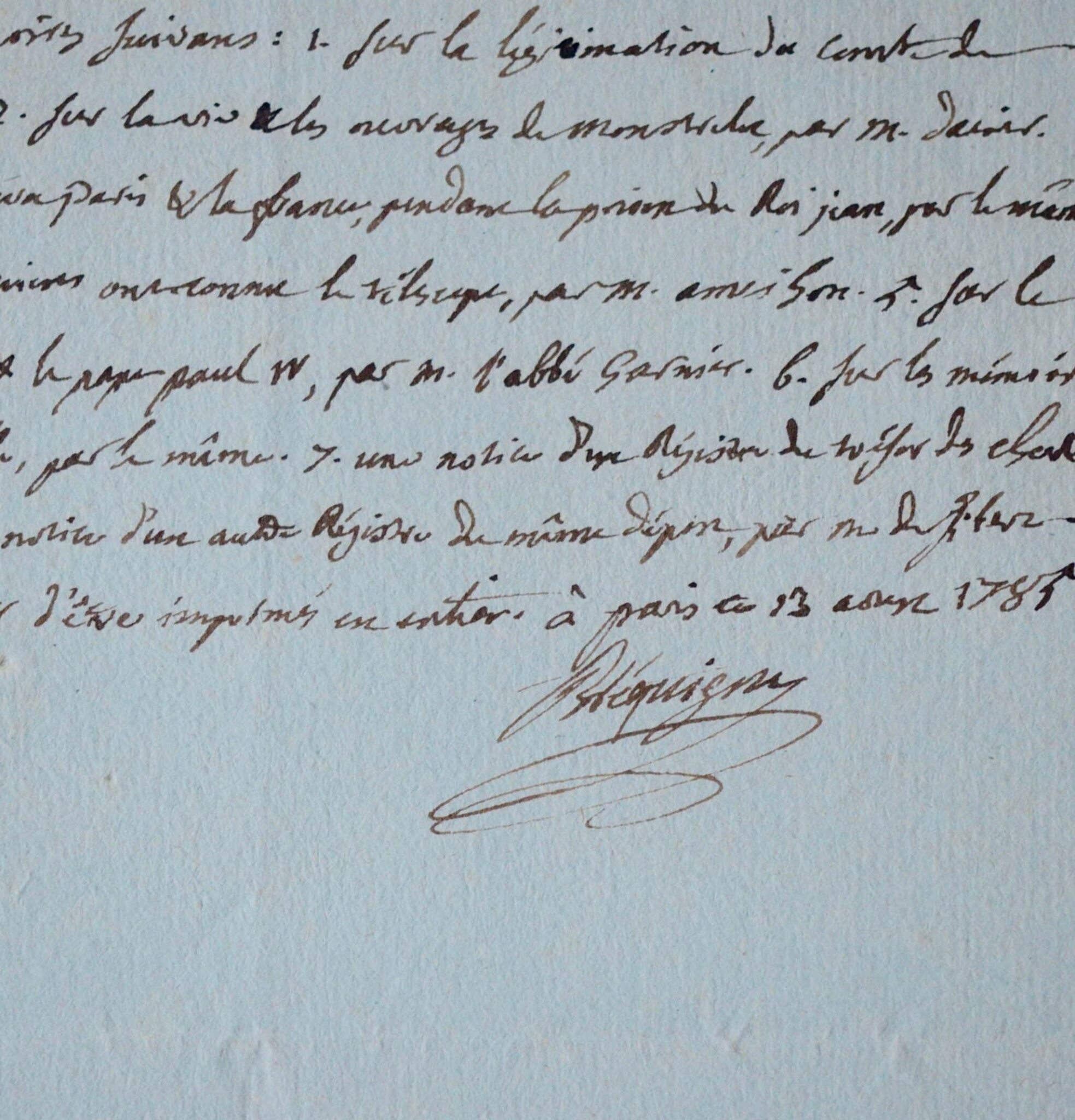 L’Académicien Bréquigny liste ses lectures