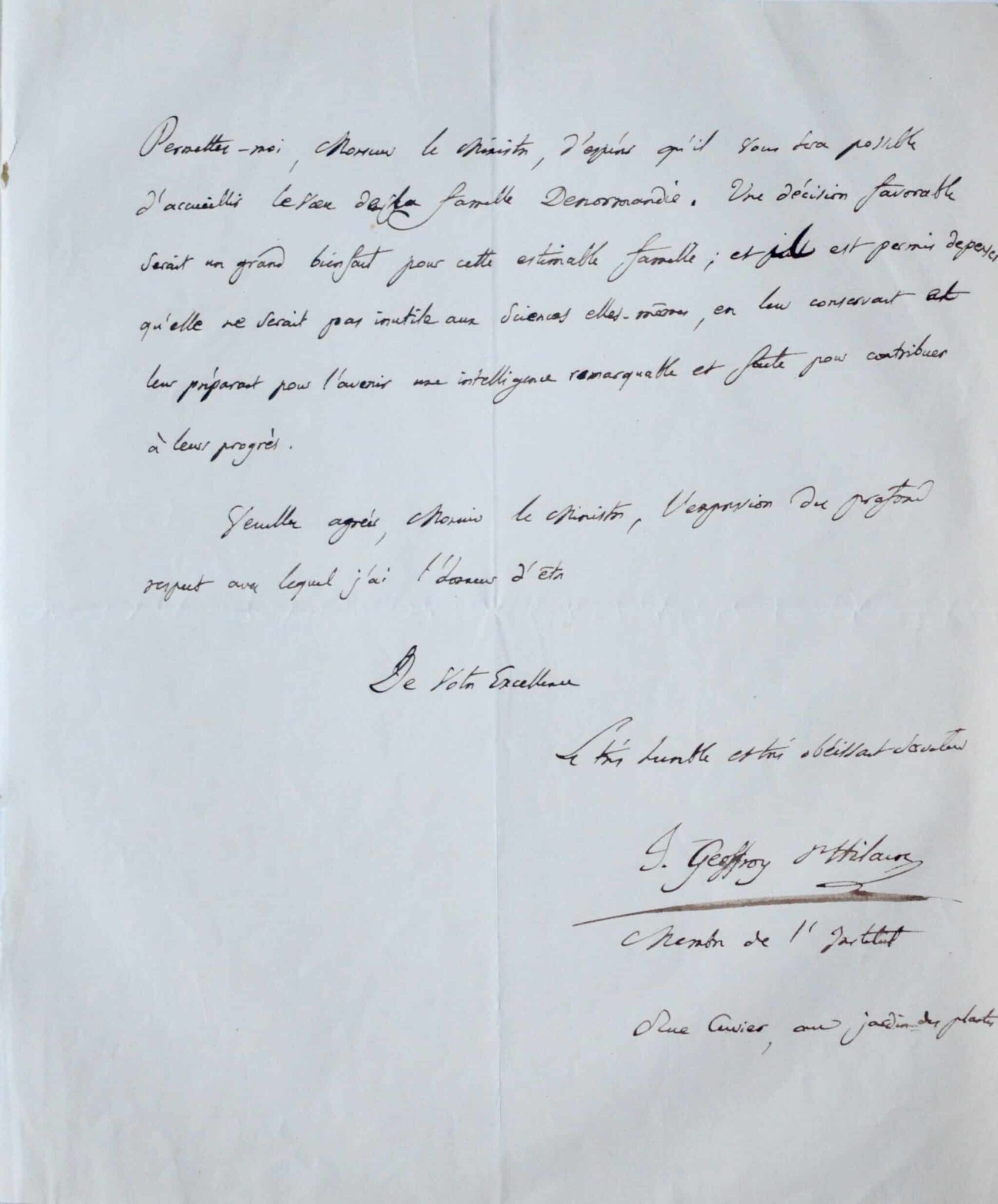 Belle lettre de recommandation d'Isidore Geoffroy Saint-Hilaire – vue 4 Belle lettre de recommandation d'Isidore Geoffroy Saint-Hilaire – vue 4