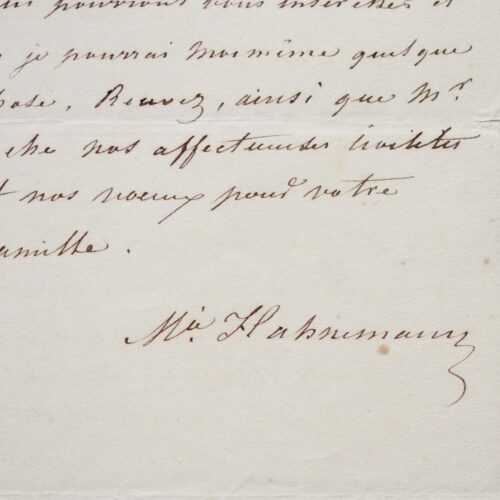 Lettre de Mélanie Hahnemann, précurseur de l'homéopathie