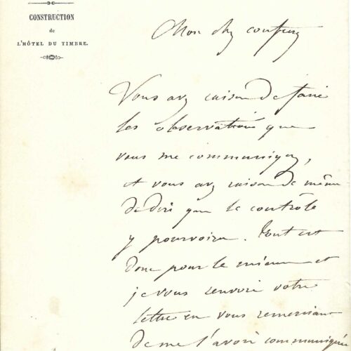 Ensemble de 2 lettres de l'architecte Victor Baltard