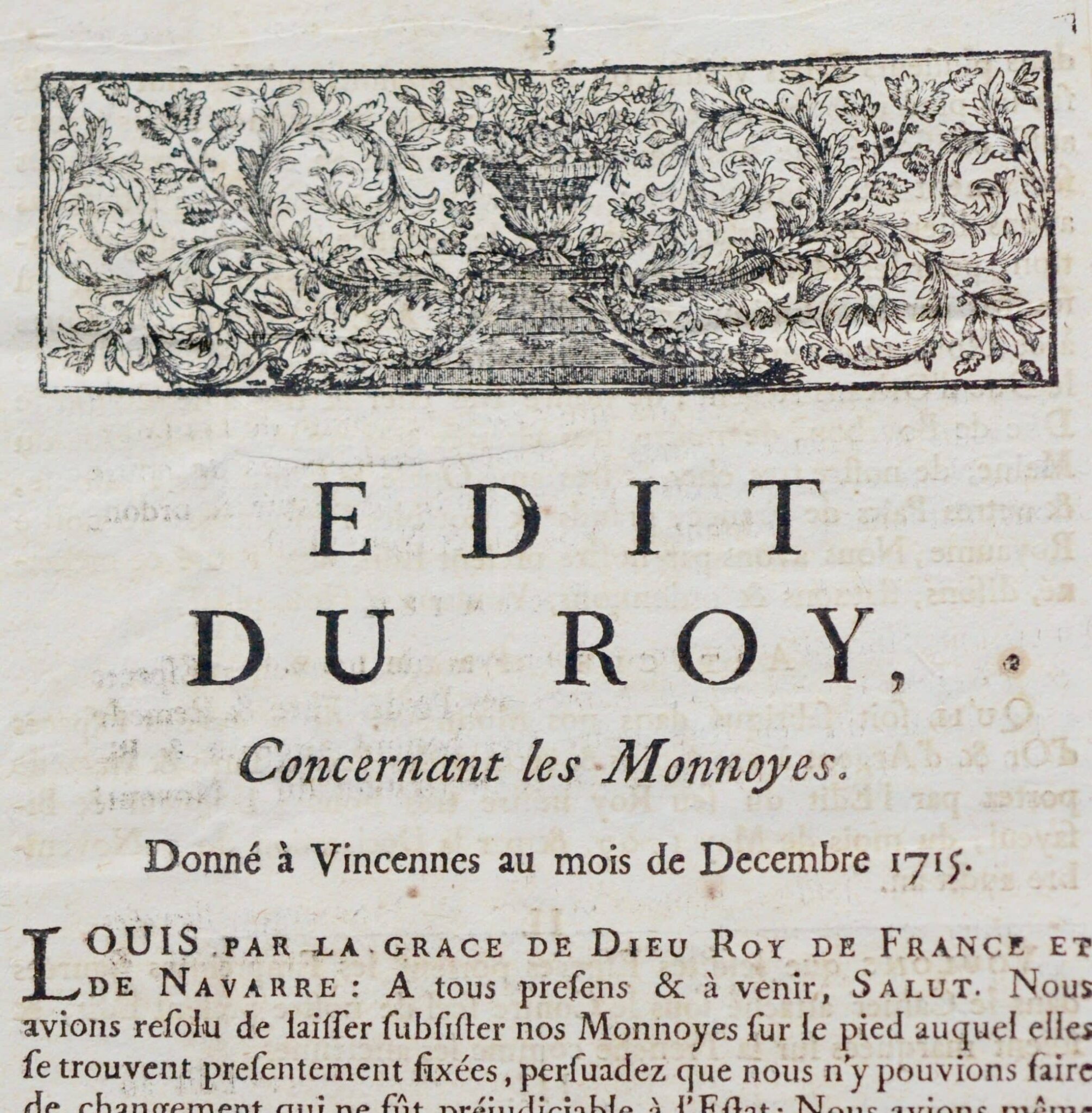 Imprimé « Edit du Roy concernant les Monnayes », 1715