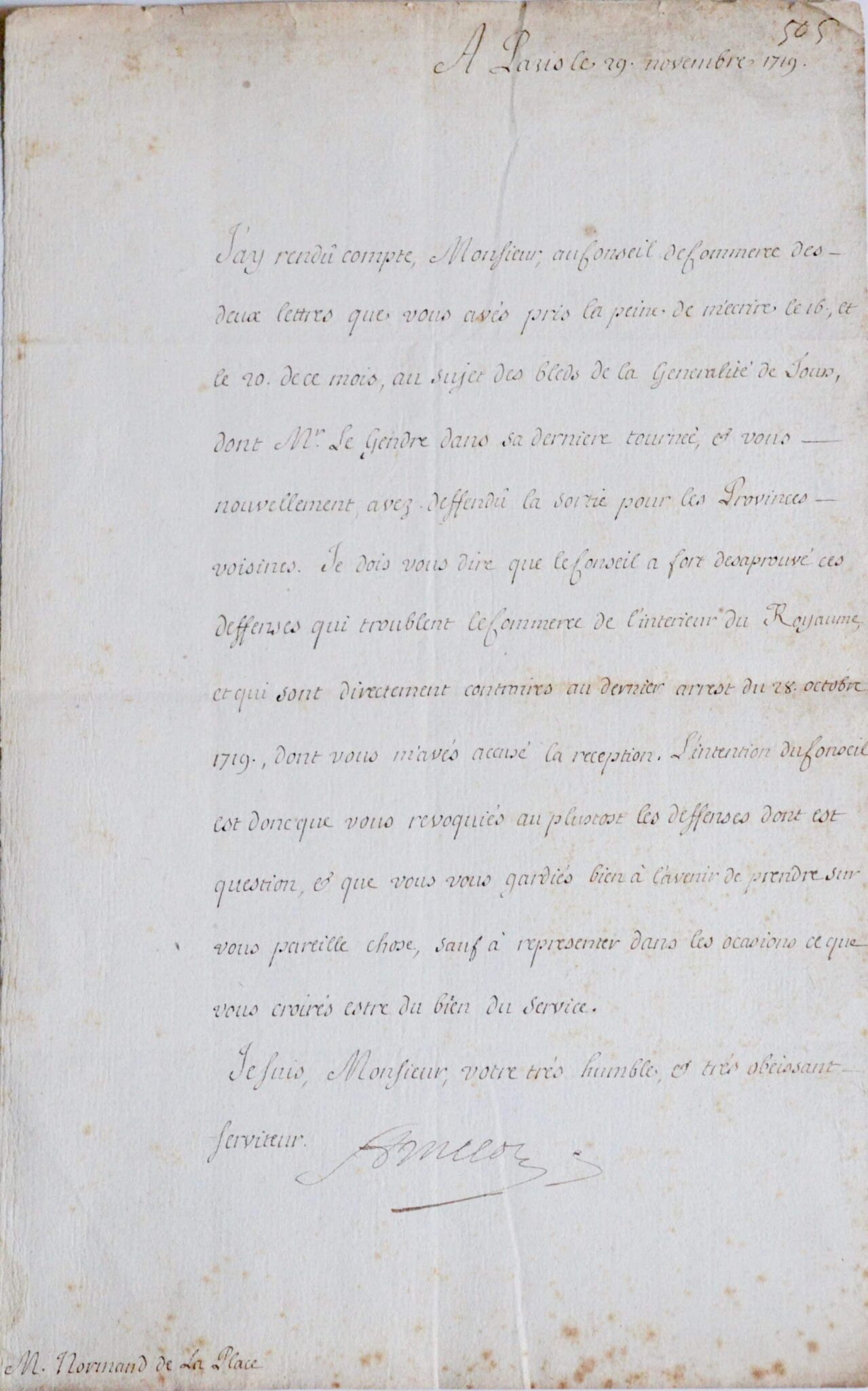 Amelot ordonne un rétablissement du commerce du blé, à Tours – vue 2 Amelot ordonne un rétablissement du commerce du blé, à Tours – vue 2