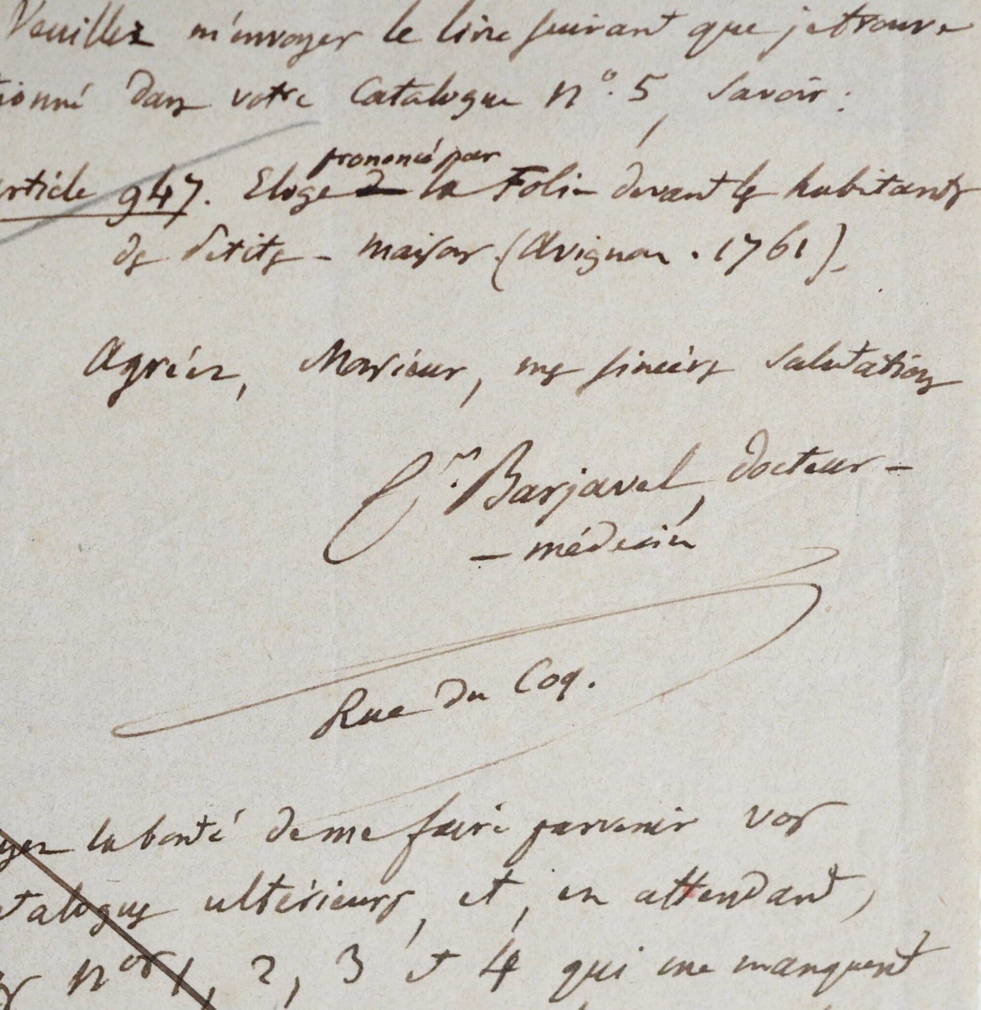 Trois lettres du médecin bibliophile Barjavel