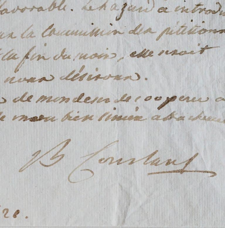 Belle lettre de Benjamin Constant