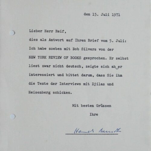 Rare lettre signée d'Hannah Arendt – vue 2