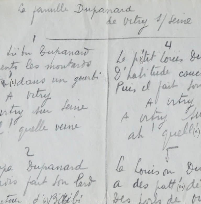 Manuscrit de « La Famille Dupanard de Vitry-sur Seine » de Robert Desnos