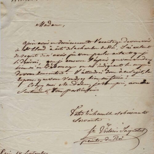 Jolie lettre de Marie-Victoire Jaquotot, peintre du roi – vue 2
