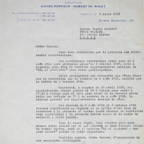 Contrat signé et apostillé par Ingrid Bergman – vue 2