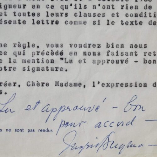 Contrat signé et apostillé par Ingrid Bergman