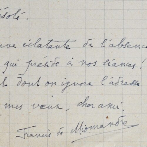 Francis de Miomandre cherche l'adresse de Ribemont-Dessaignes