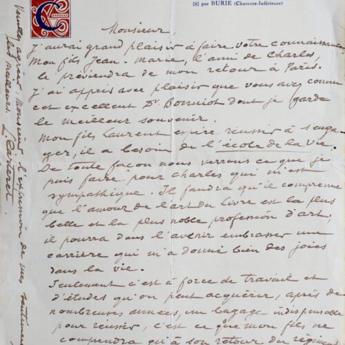Lettre du grand bibliophile Léopold Carteret