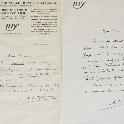 Deux lettres de Malraux à Franz Hellens – vue 2