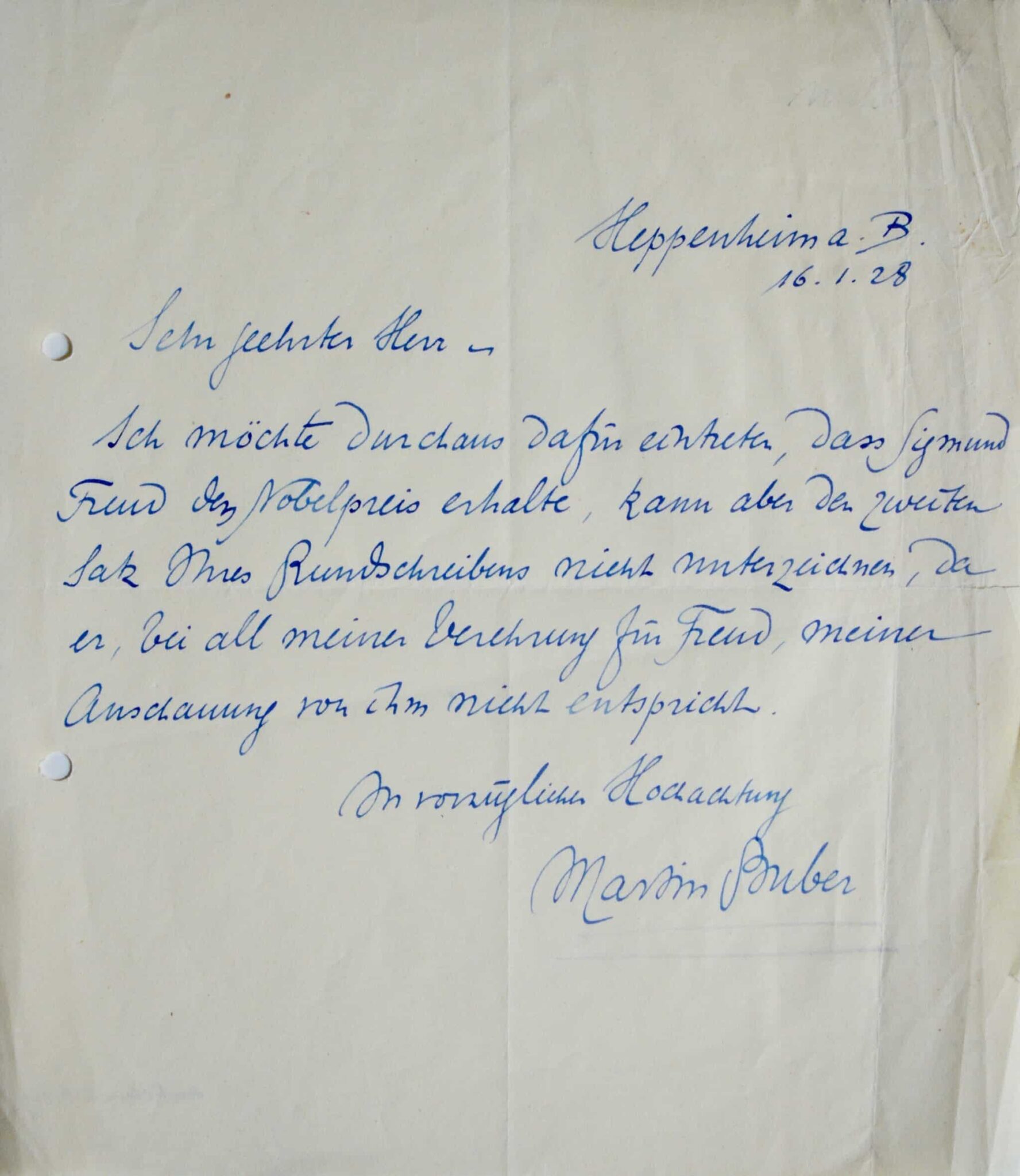 Martin Buber souhaite un prix Nobel pour Freud – vue 2 Martin Buber souhaite un prix Nobel pour Freud – vue 2