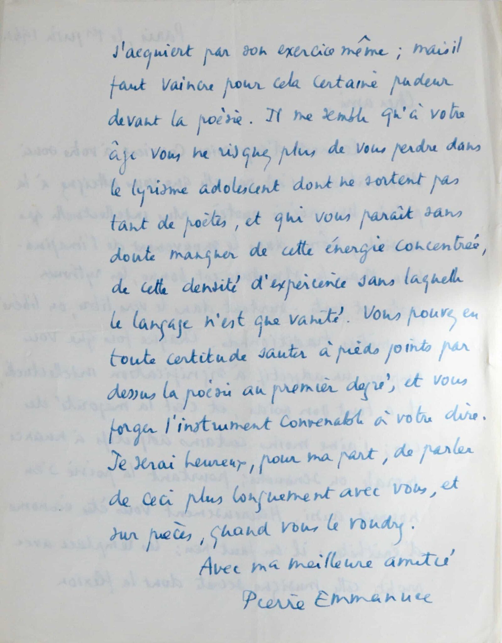 Belle lettre de l'académicien Pierre Emmanuel – vue 3 Belle lettre de l'académicien Pierre Emmanuel – vue 3