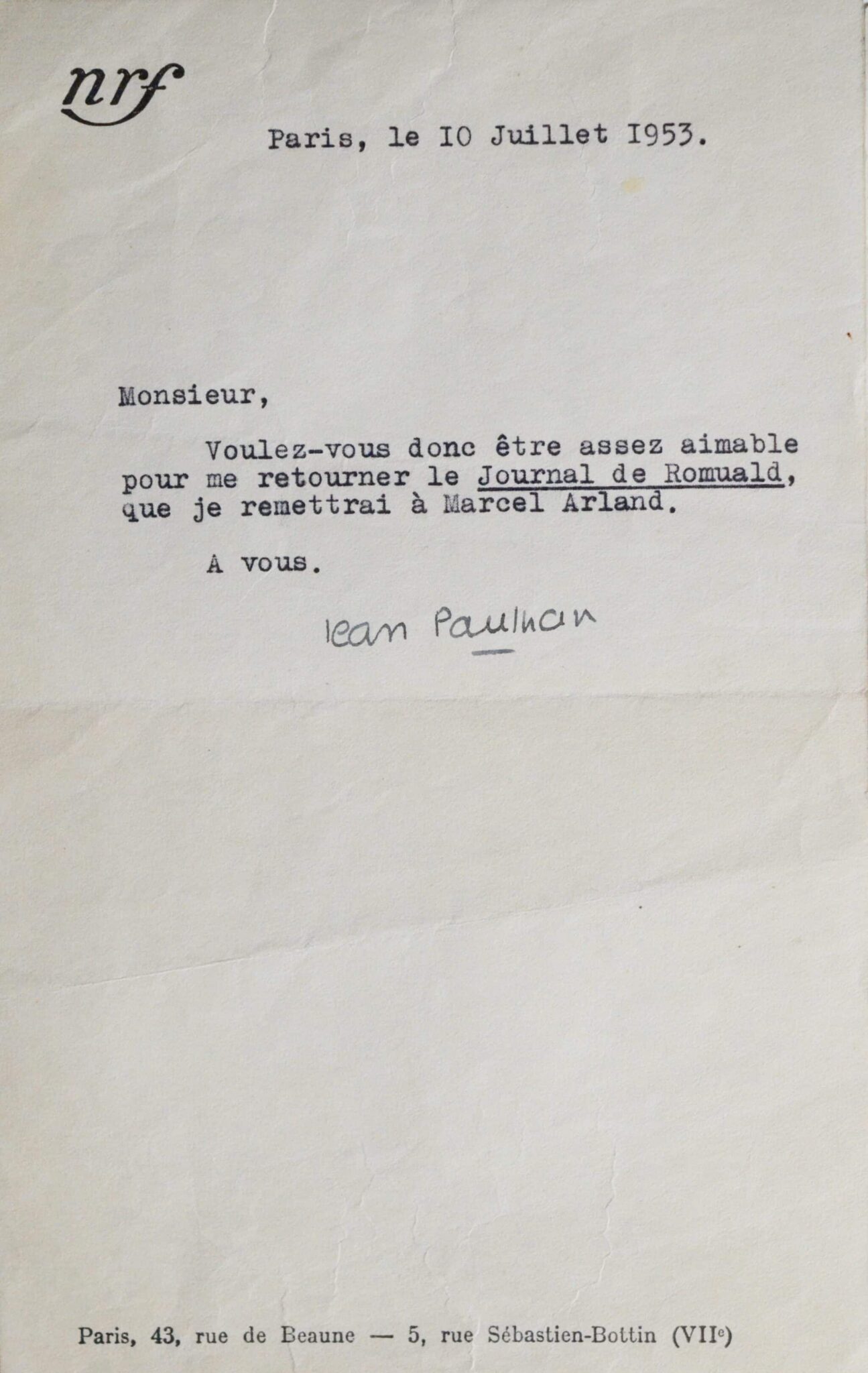 Jean Paulhan et le Journal de Romuald – vue 3 Jean Paulhan et le Journal de Romuald – vue 3