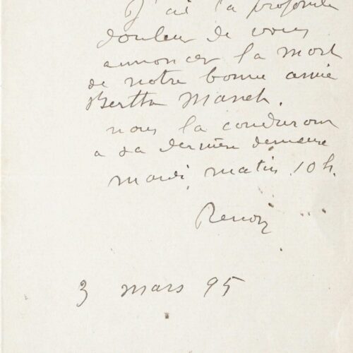 Renoir annonce la mort de Morisot à Pissarro – vue 2