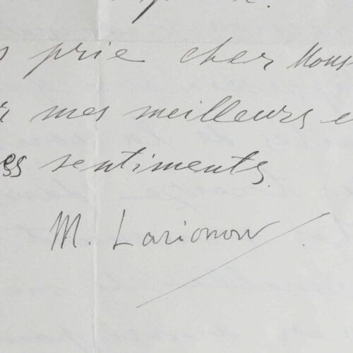 Rare lettre de Mikhail Larionov