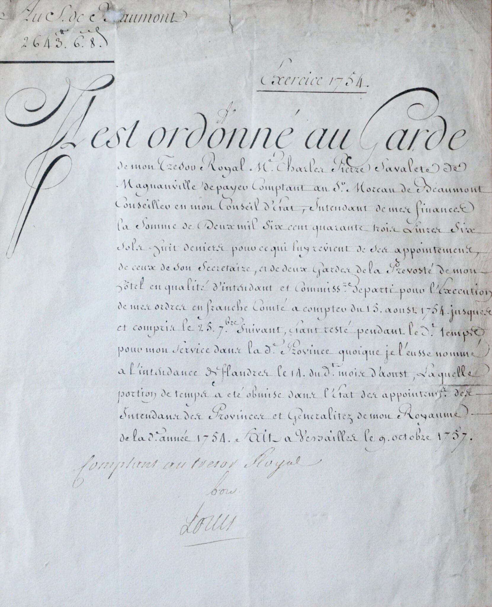 Louis XV autorise un paiement pour Beaumont – vue 3 Louis XV autorise un paiement pour Beaumont – vue 3
