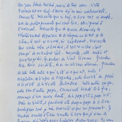 Lettre dithyrambique d'Albert Cohen annonçant Belle du Seigneur – vue 2