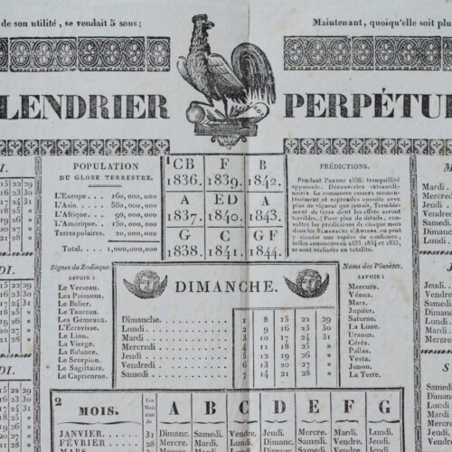 Curieux calendrier perpétuel ésotérique