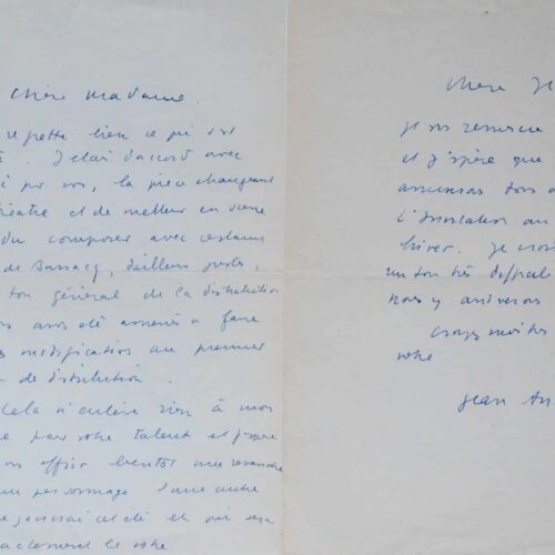 Deux lettres d'Anouilh à Jeanne Lion – vue 2