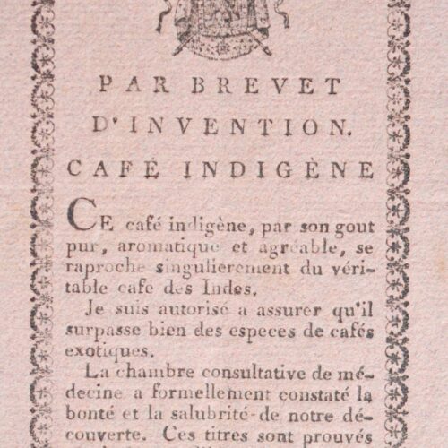 Brevet d'invention pour un café indigène