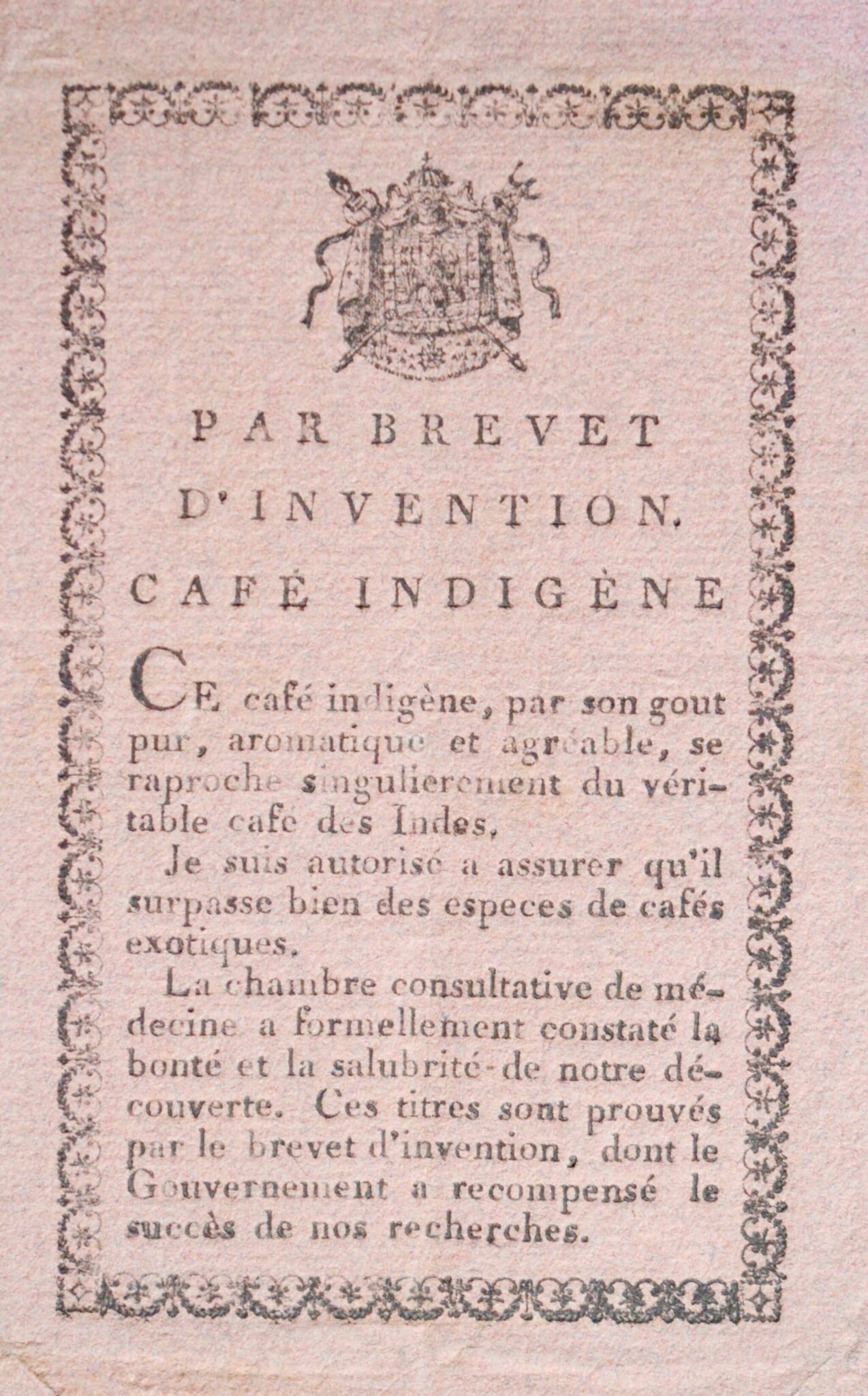 Brevet d’invention pour un café indigène