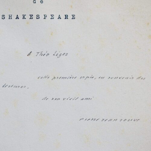 Traduction de Macbeth par Pierre-Jean Jouve avec envoi