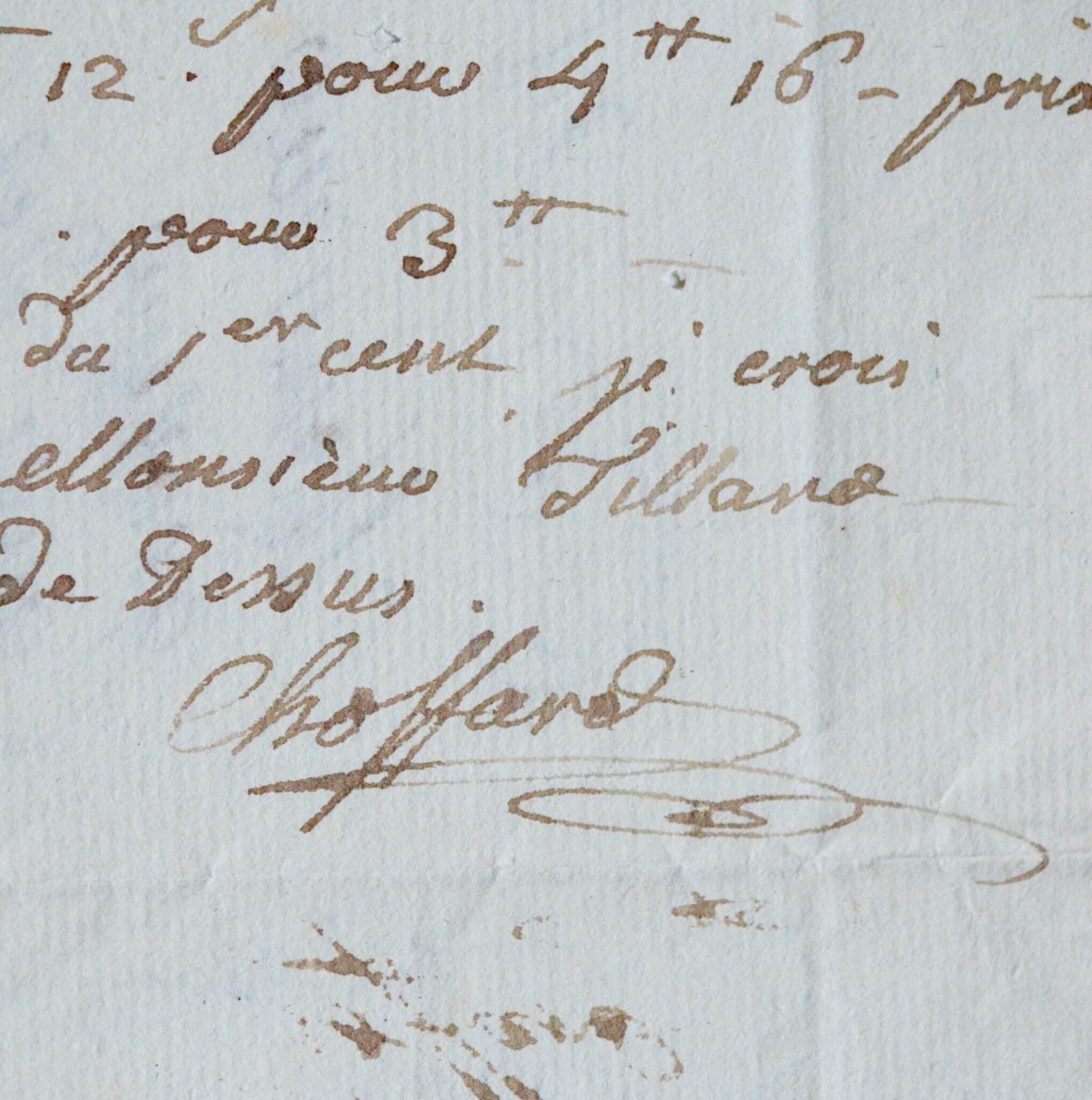 Belle lettre du graveur et dessinateur Choffard à Tilliard, en 1782