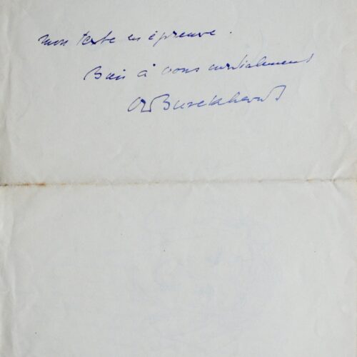 Deux lettres du diplomate suisse Carl Jacob Burckhardt