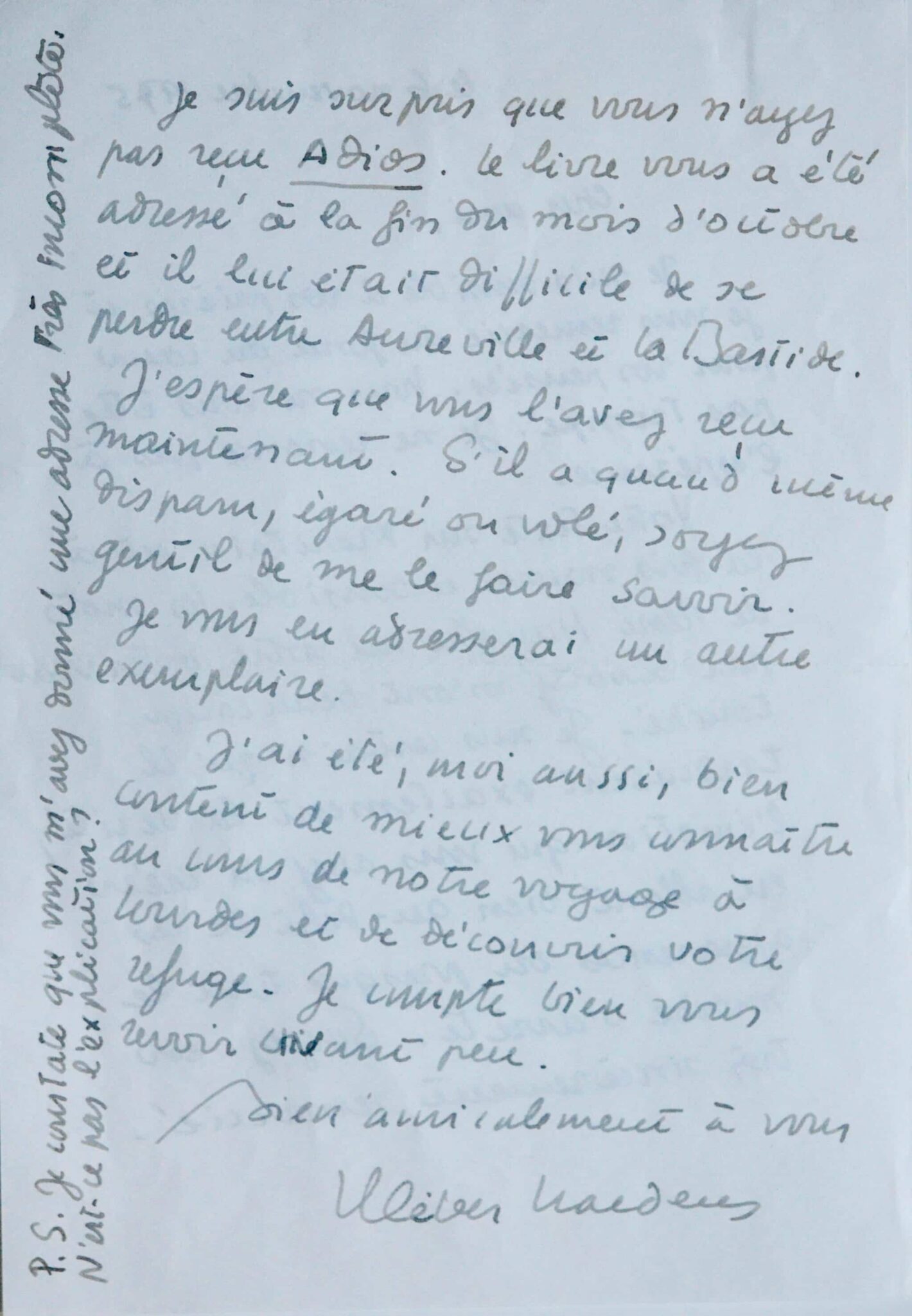 Belle lettre de Kléber Haedens – vue 3 Belle lettre de Kléber Haedens – vue 3