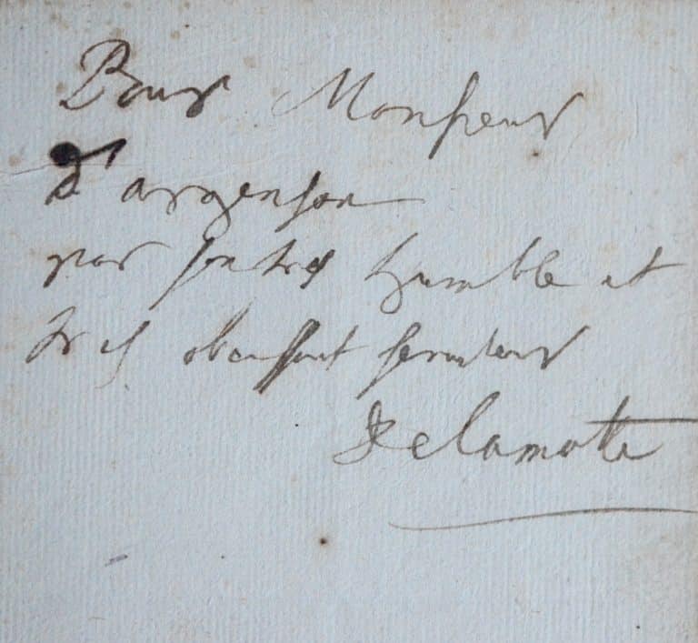 Très rare feuillet de dédicace de Houdar de La Motte à d&rsquo;Argenson