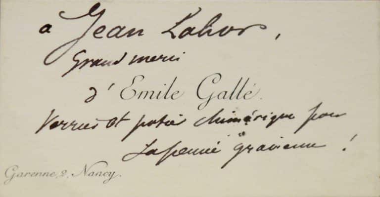 Jolie carte d&rsquo;Émile Gallé adressée à Henri Cazalis