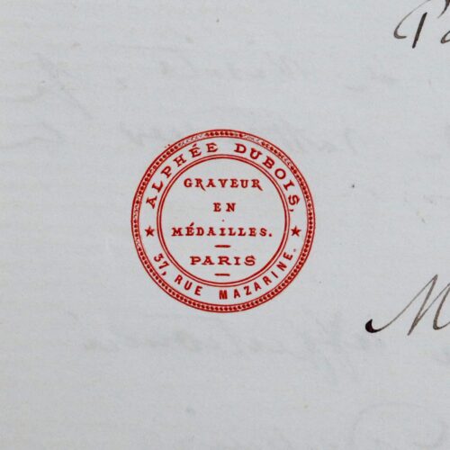 Lettre d'Alphée Dubois, médailleur et dessinateur de timbres