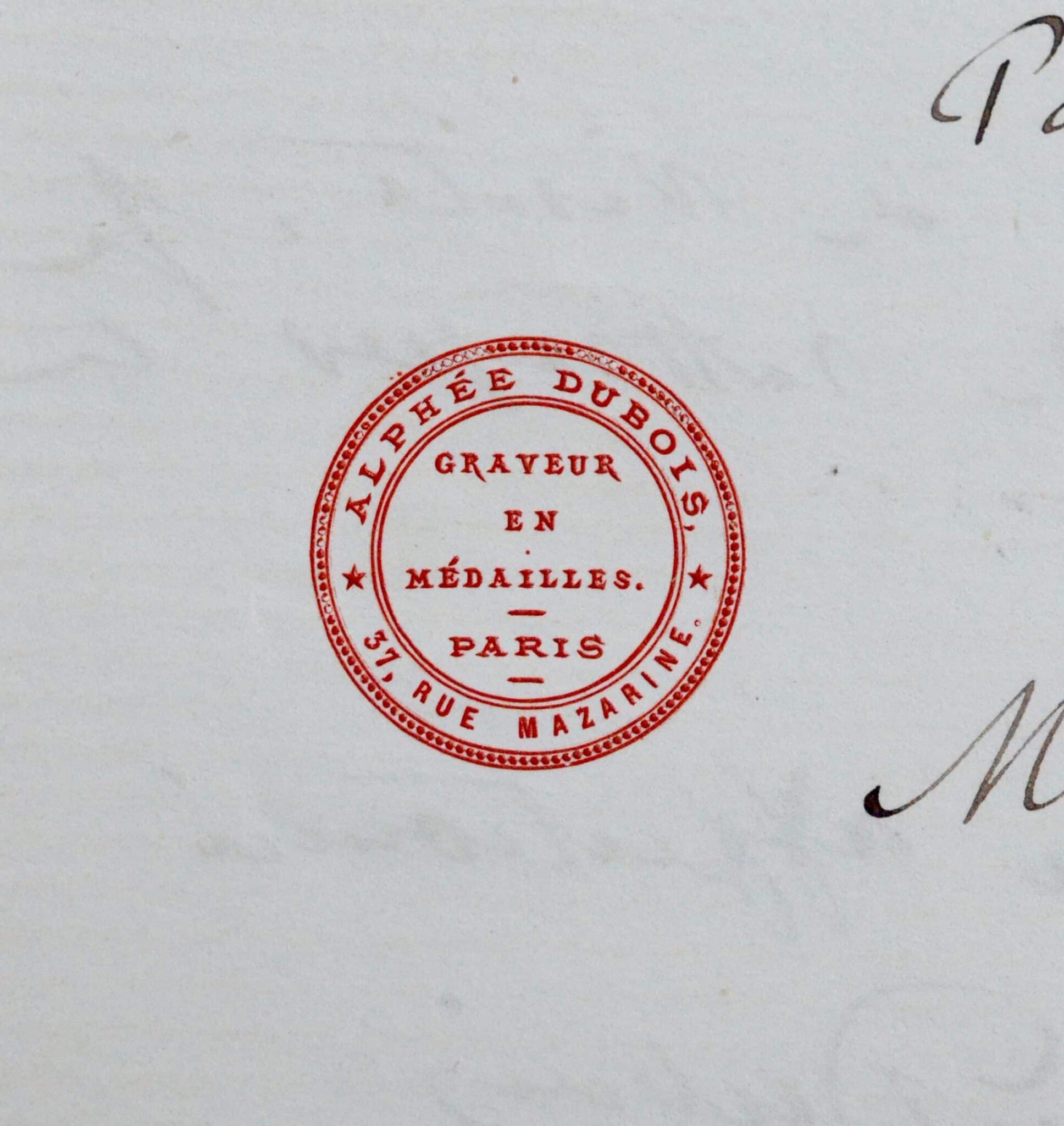 Lettre d’Alphée Dubois, médailleur et dessinateur de timbres Lettre d'Alphée Dubois, médailleur et dessinateur de timbres