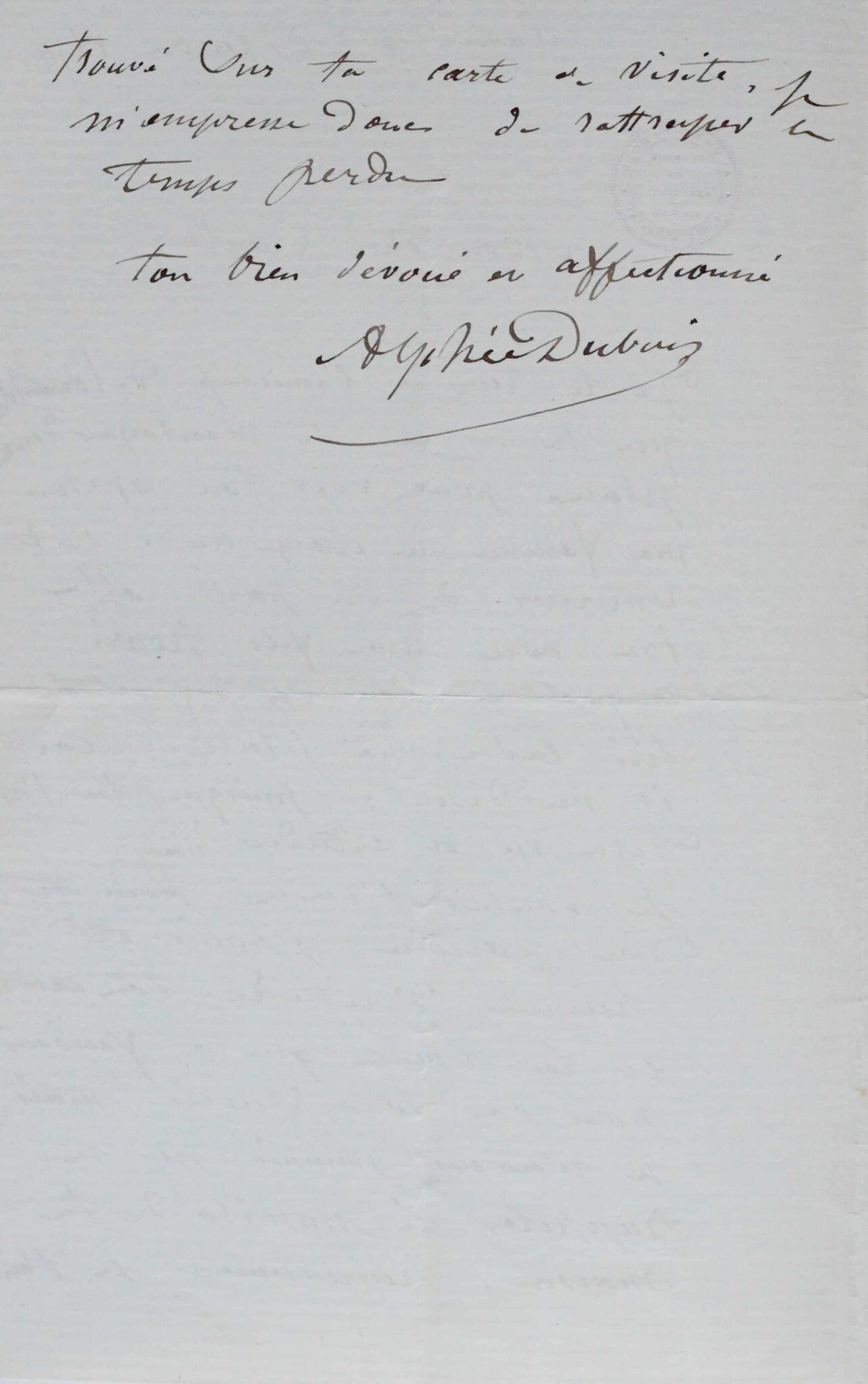 Lettre d'Alphée Dubois, médailleur et dessinateur de timbres – vue 3 Lettre d'Alphée Dubois, médailleur et dessinateur de timbres – vue 3