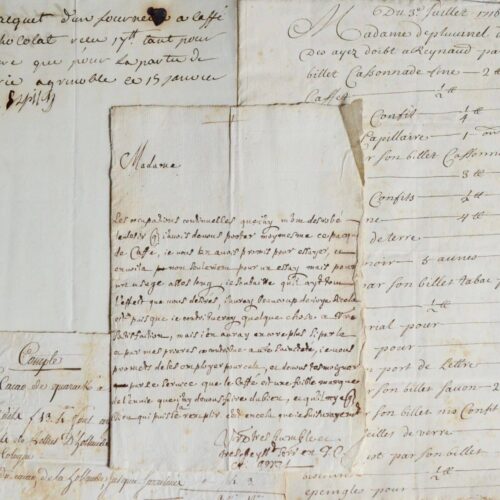 Ensemble de 4 documents du XVIIIe sur le café et le chocolat