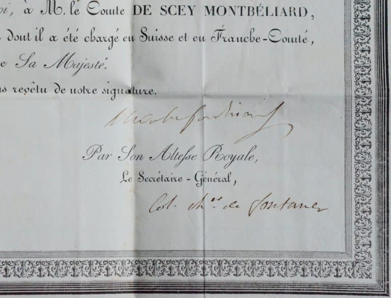 Brevet signé par du Duc de Berry