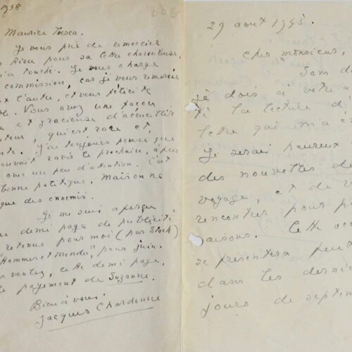 Deux lettres de Jacques Chardonne à Maurice Toesca – vue 2