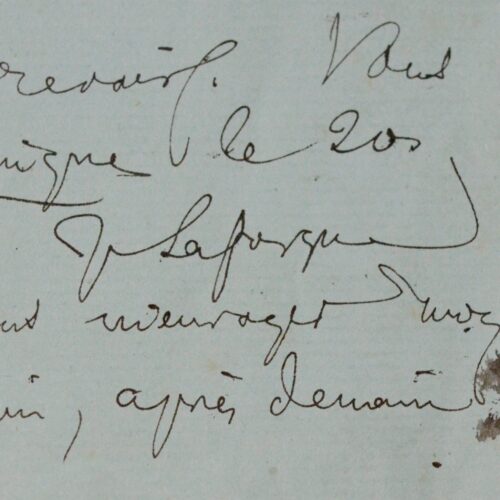 Rare lettre de Jules Laforgue à Édouard Dujardin évoquant Les Deux Pigeons