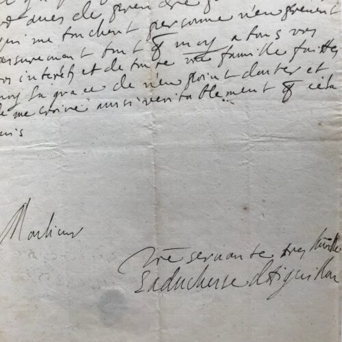 Rare lettre de la duchesse d'Aiguillon, célèbre salonnière, à Arnauld de Pomponne
