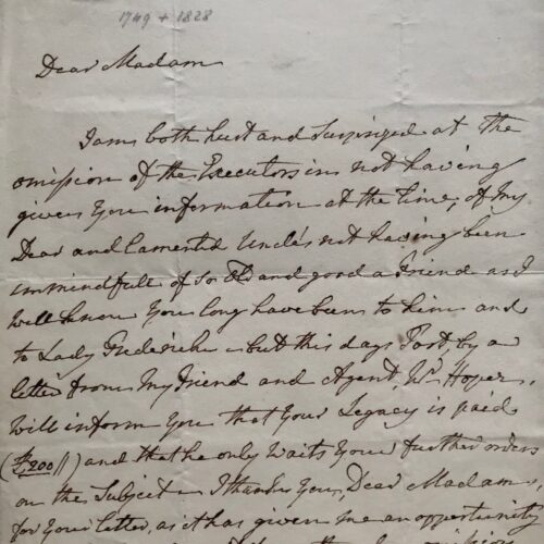 Belle lettre de la talentueuse sculptrice anglaise Anne Seymour Damer