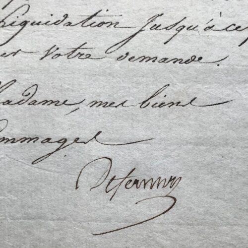 Lettre de Jacques Defermon à Mme de Chambaudoin, favorite de Pauline Bonaparte
