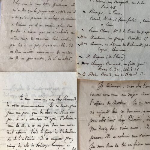 Ensemble de 3 lettres et une liste autographe de Lamennais