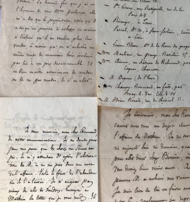 Ensemble de 3 lettres et une liste autographe de Lamennais