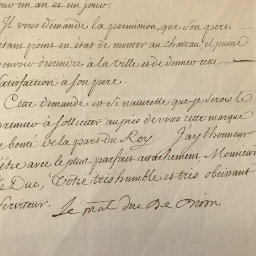 Le Maréchal de Biron demande une faveur pour un soldat prisonnier